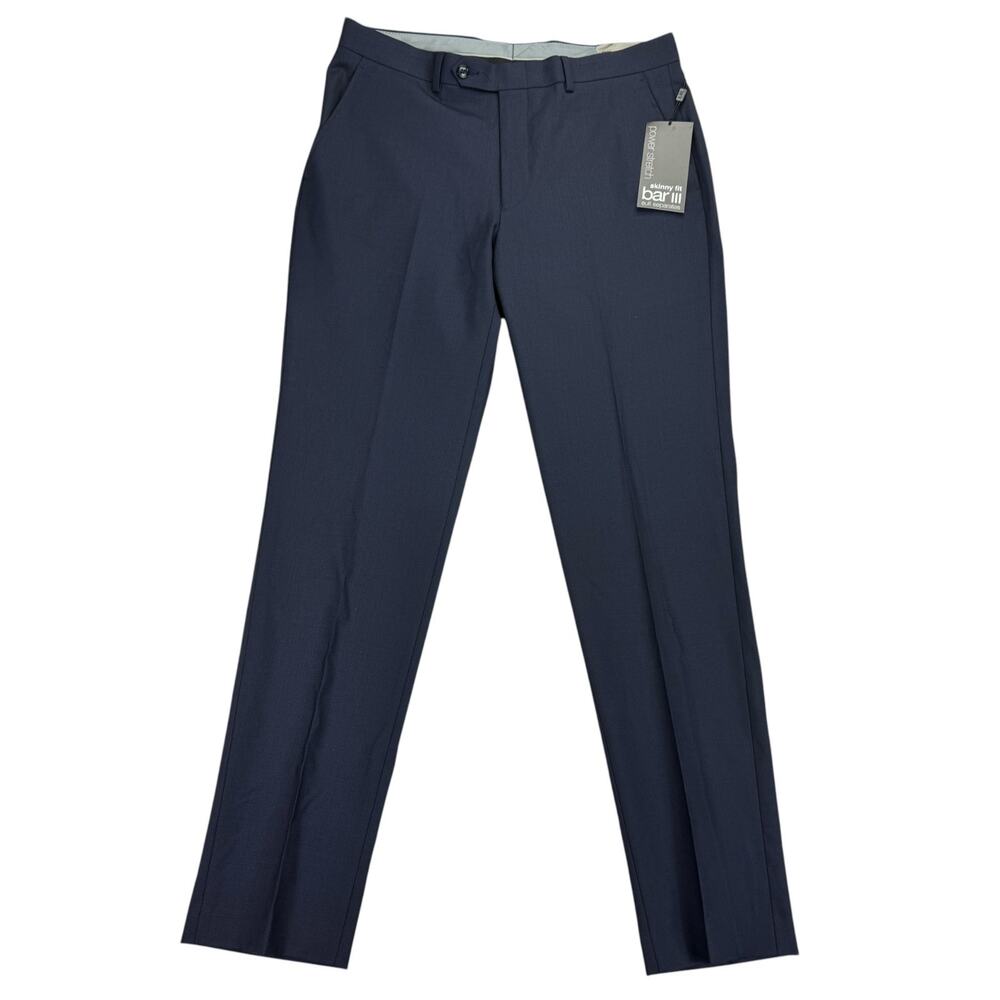 Bar III Mens Slim Fit Wool Blend Power Stretch Suit Pants Navy Blue 34x32